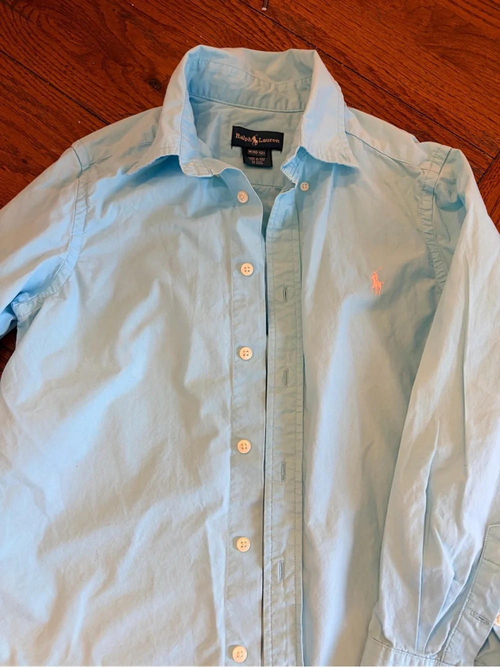 Ralph Lauren Men's Light Blue Button-Down Oxford Shirt with Pink Pony